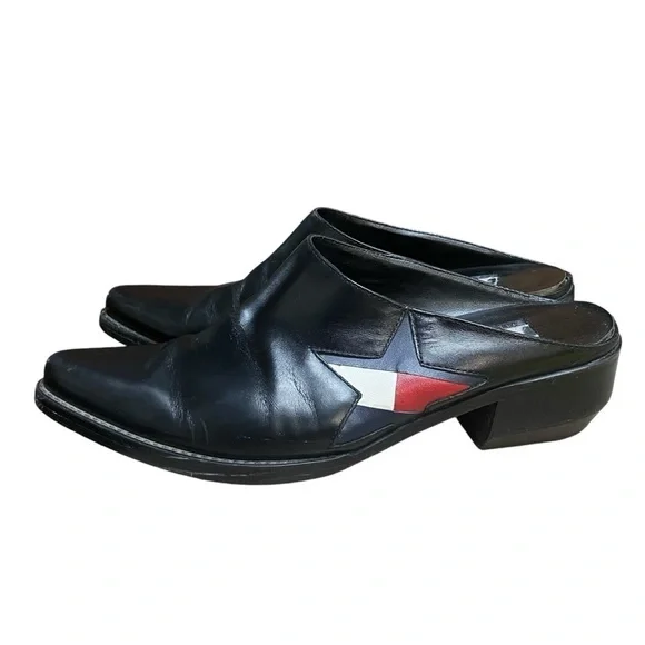 VTG y2k Tommy Hilfiger Black Slip On Mules With Logo On Side Size 6 - Picture 3 of 10